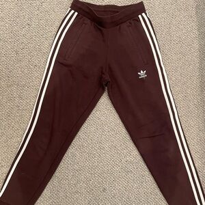 Adidas Kids Maroon Joggers with White Stripes